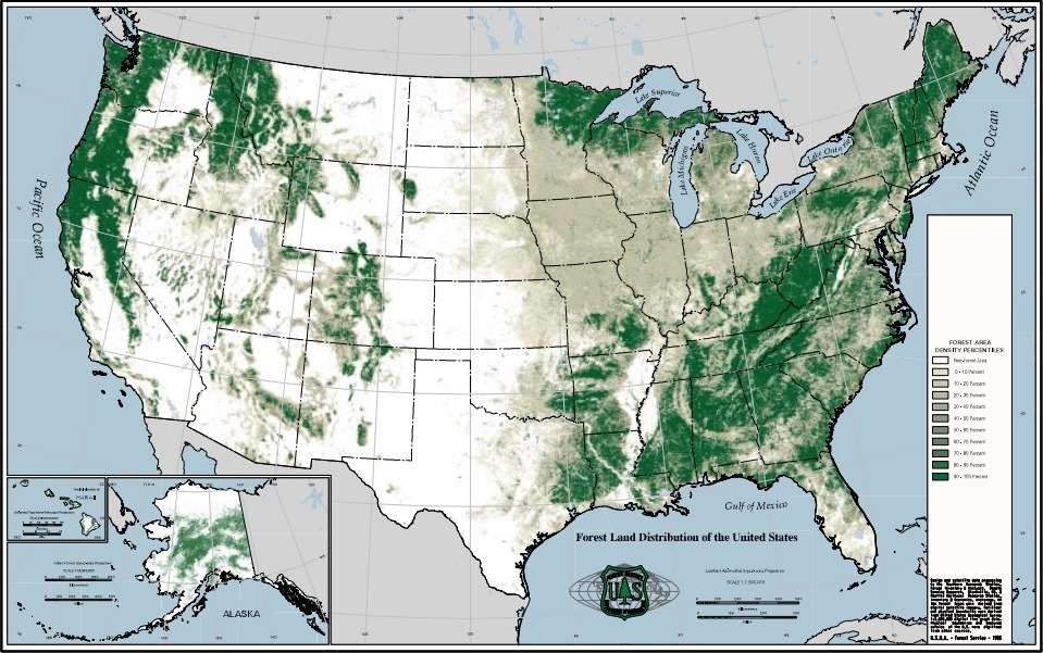 美国森林资源密度图