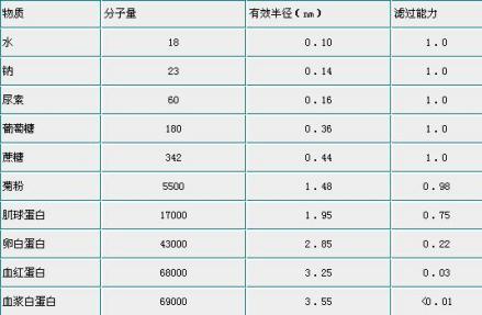 物质的有效半径和肾小球滤过能力的关系