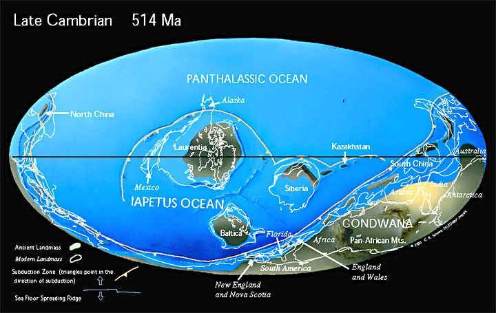 寒武纪晚期地球海陆分布图