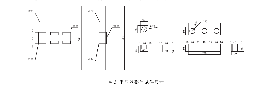 图2：铅板阻尼器具体尺寸模型图