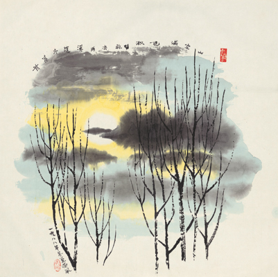 《山空秋色图》，当代（1988年），郁风作，纵60cm，横60.5cm。