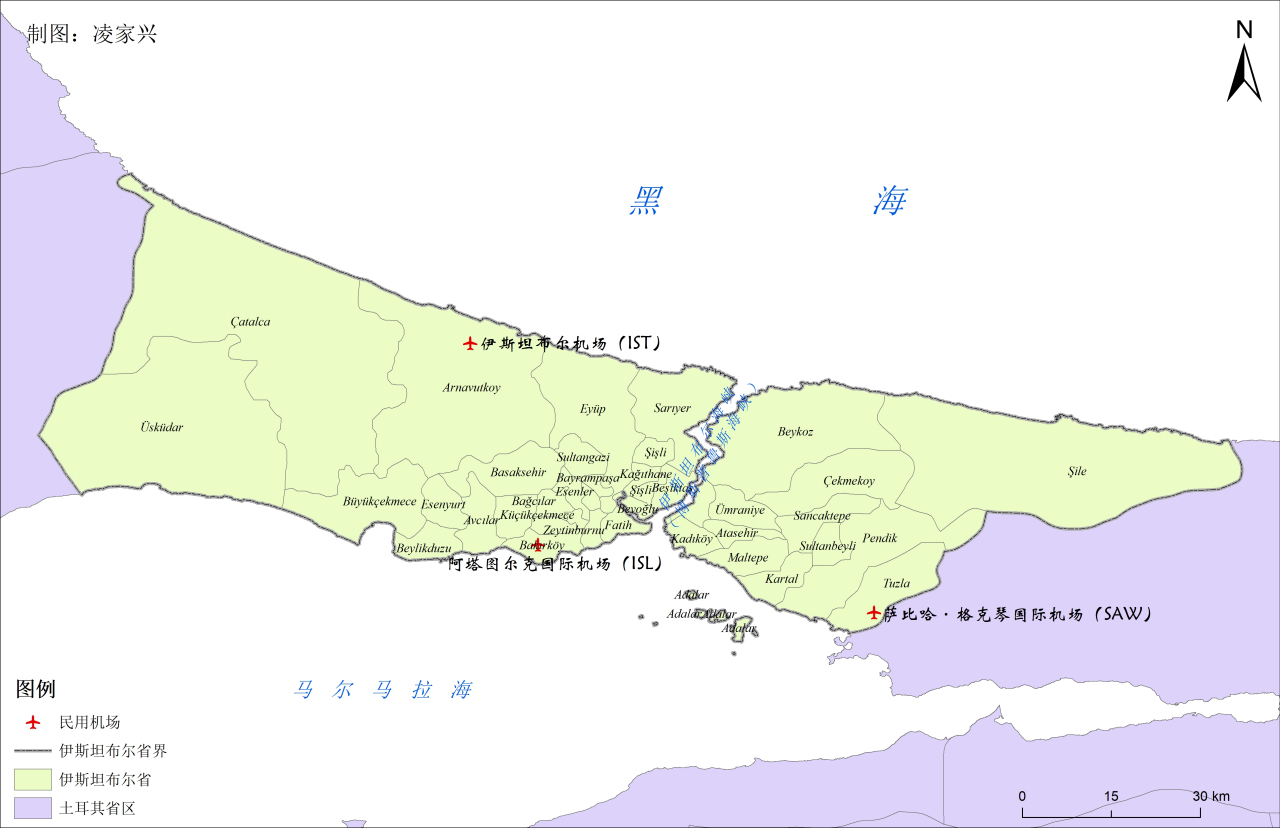 伊斯坦布尔省民航机场分布示意图