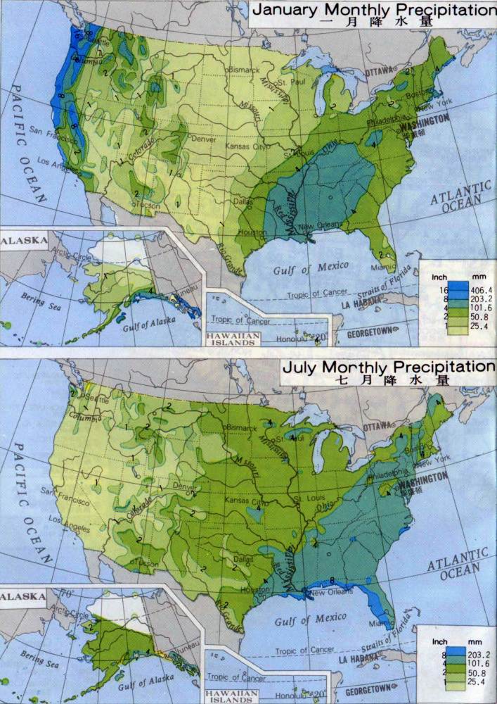 美国降水分布图