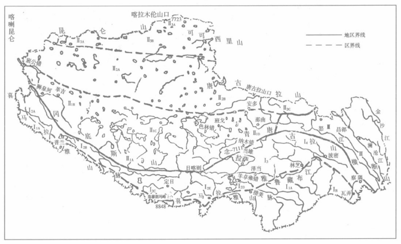 青藏高原地貌分区简图 