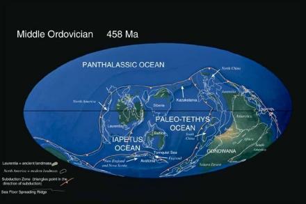 奥陶纪中期海陆分布图