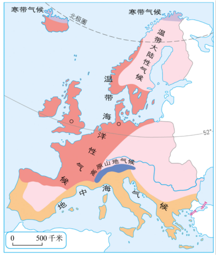 欧洲西部气候类型分布图