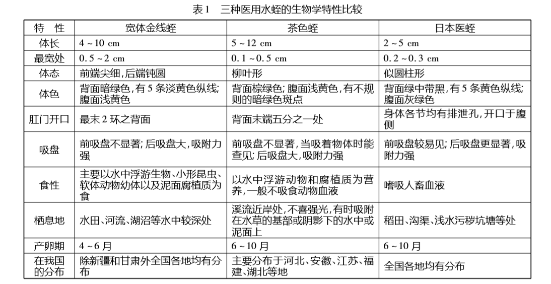 生物学特性比较