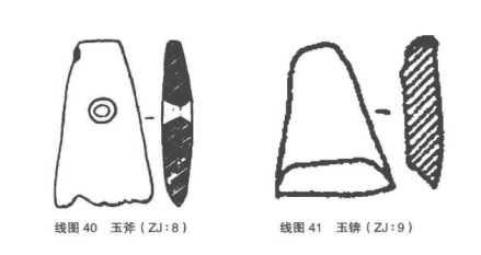 焦家遗址出土玉斧、玉锛图