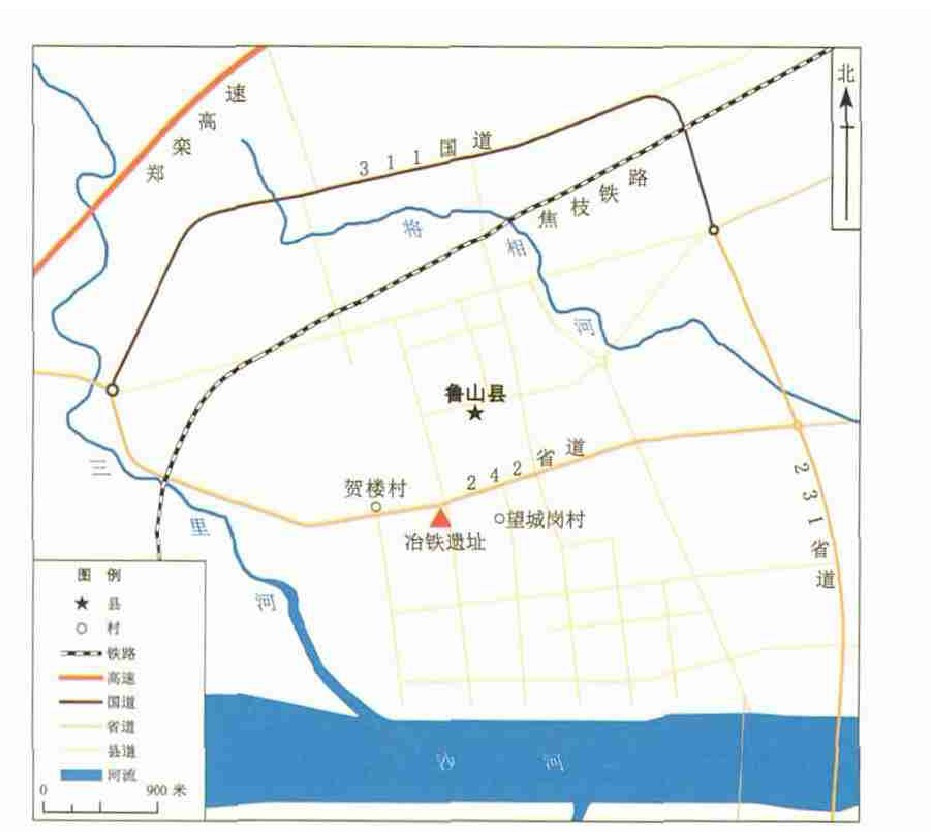 河南鲁山望城岗冶铁遗址位置示意图