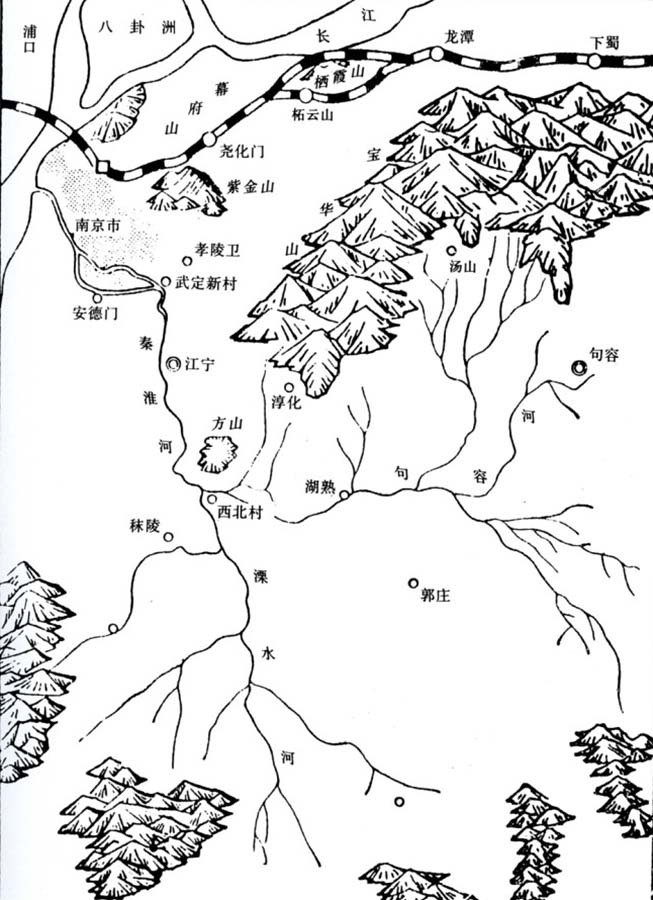 南京市区周边区域地形及汤山所处位置 