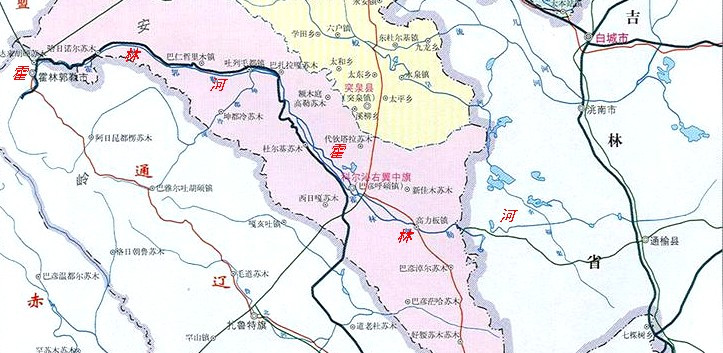 霍林河位置及走向示意图