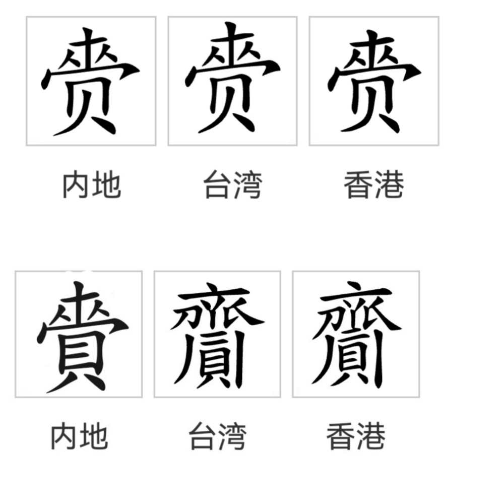 赍字对比