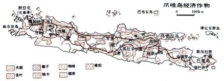 爪哇岛经济作物分布图