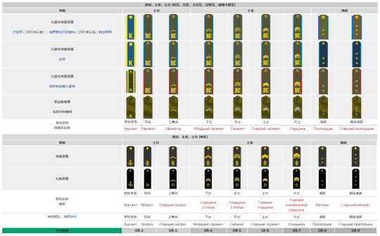 俄罗斯联邦军衔：准尉、士官、士兵军衔（1994-2010）
