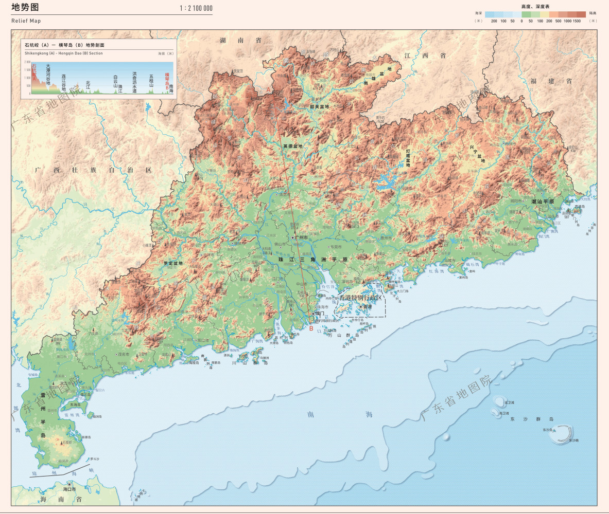 广东省地势图 