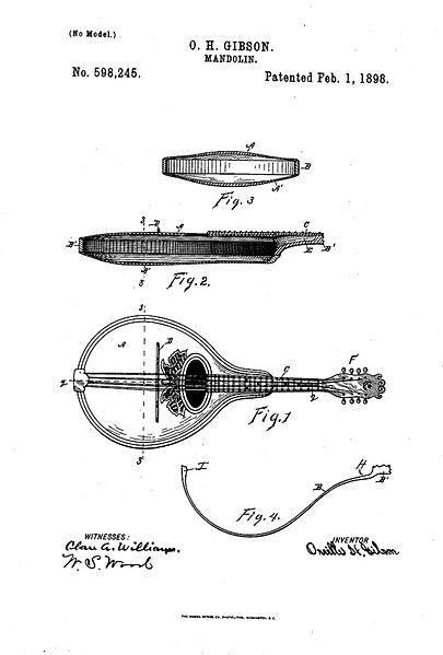 Orville Gibson改良的曼陀铃 专利图纸
