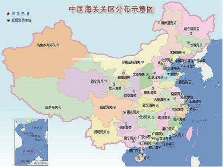 中国海关关区分布示意图 