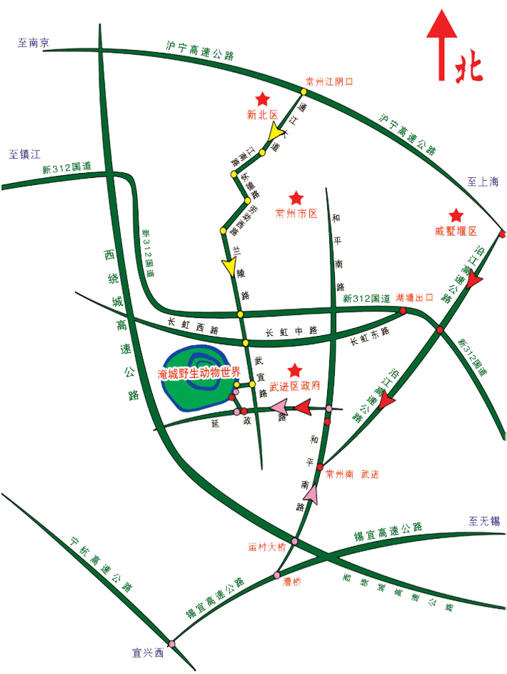常州淹城野生动物园区域位置图 