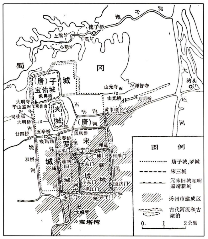 唐朝至明朝扬州城变迁图 