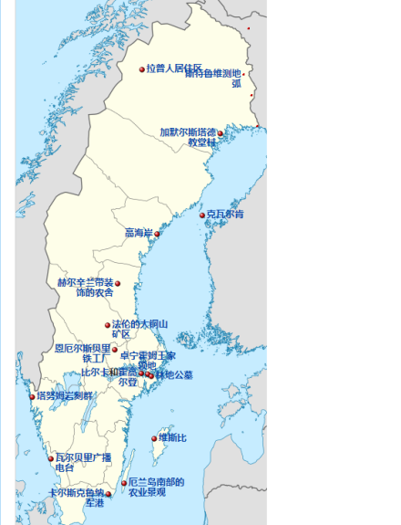 瑞典世界遗产地位置示意图