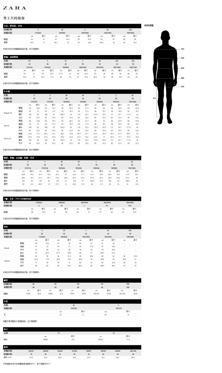 男士尺码指南
